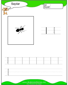 okul öncesi 1 sayısı çizgi çalışması